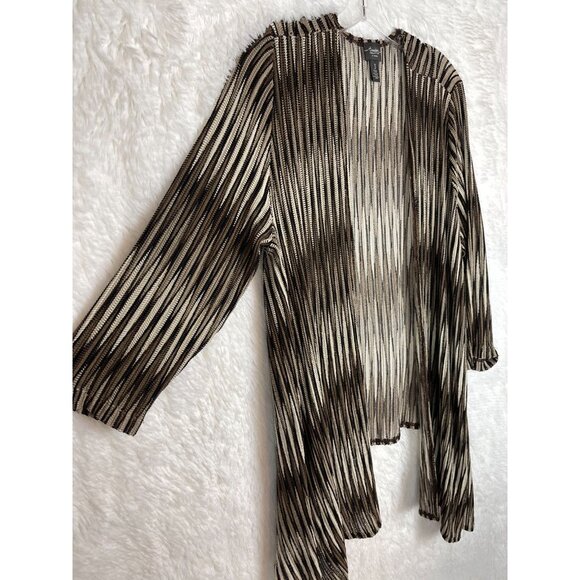Chico's Size 3 Brown Cream Tan Striped Open Knit Cardigan Long Sleeve Stretch - Picture 4 of 9